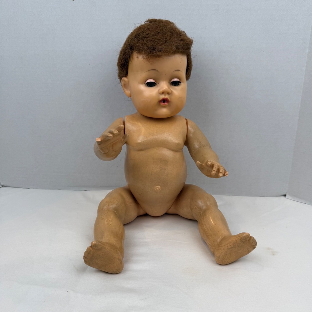 Vintage Composition Baby Doll Sleep Eyes Brown Wig 18 Inch Collectible Repair